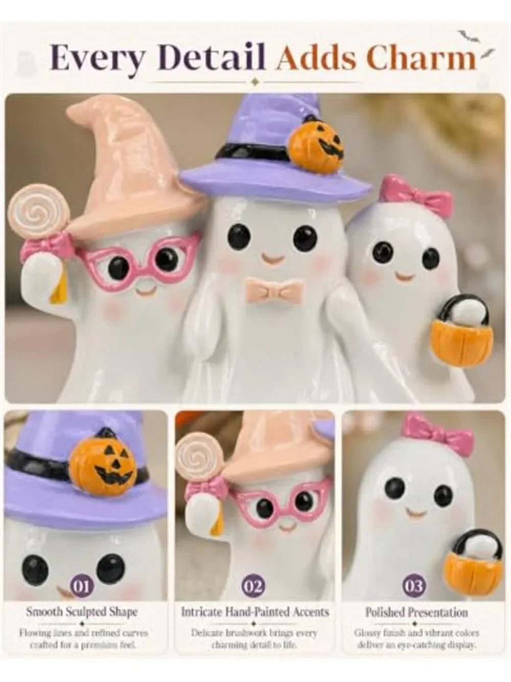Halloween Decoration Indoor Ghost Figurine (White Ghost Trio)